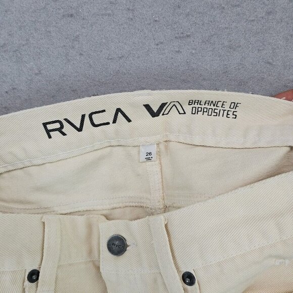 RVCA High Rise Cut Off Denim Shorts Womens 26 Beige 100% Cotton Beach Skater - Picture 7 of 9